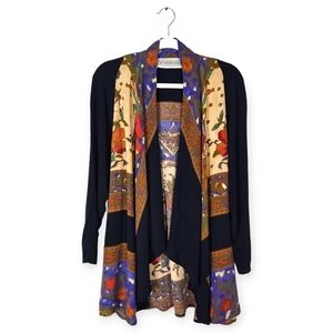 Vintage Navy Blue Artsy Scarf Print Floral Kimono